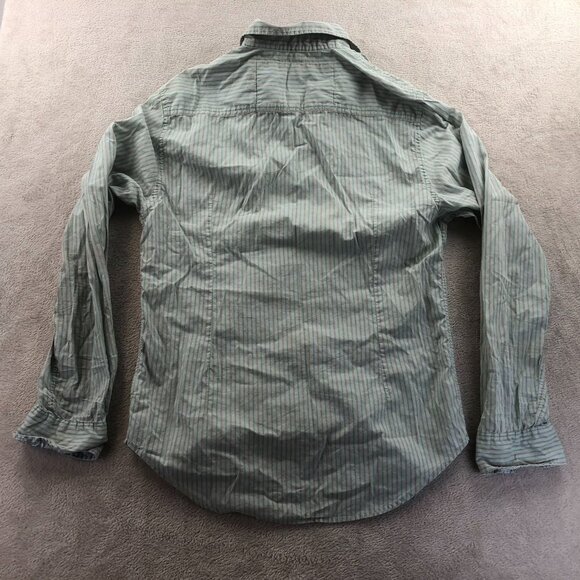 Guess Vintage Mens Shirt Medium Green Pinstriped Long Sleeve Button-Up Casual - Picture 11 of 11